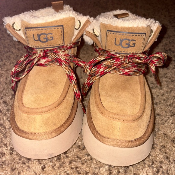 UGG Brown Boots with Plaid Laces - Picture 1 of 5